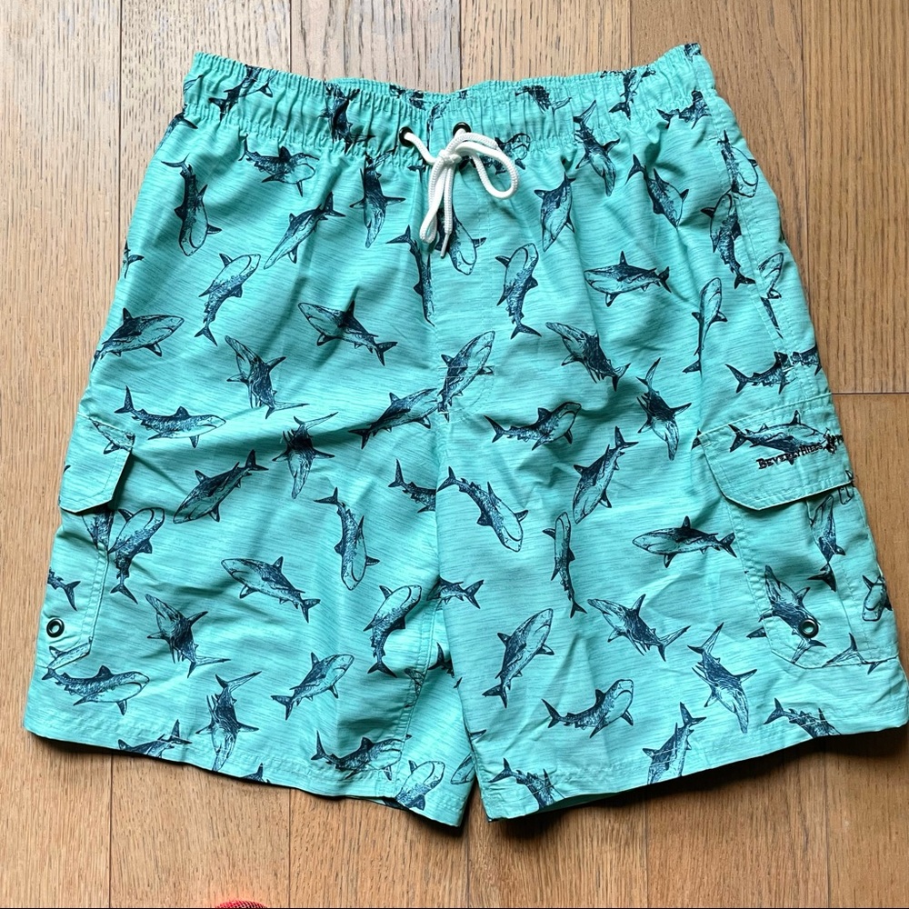 Men’s Mint Shark Print Swim Shorts Trunks NWOT - Size S